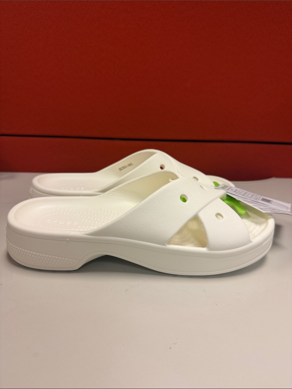 CROCS White Slide Mules with Green Accent W9 New